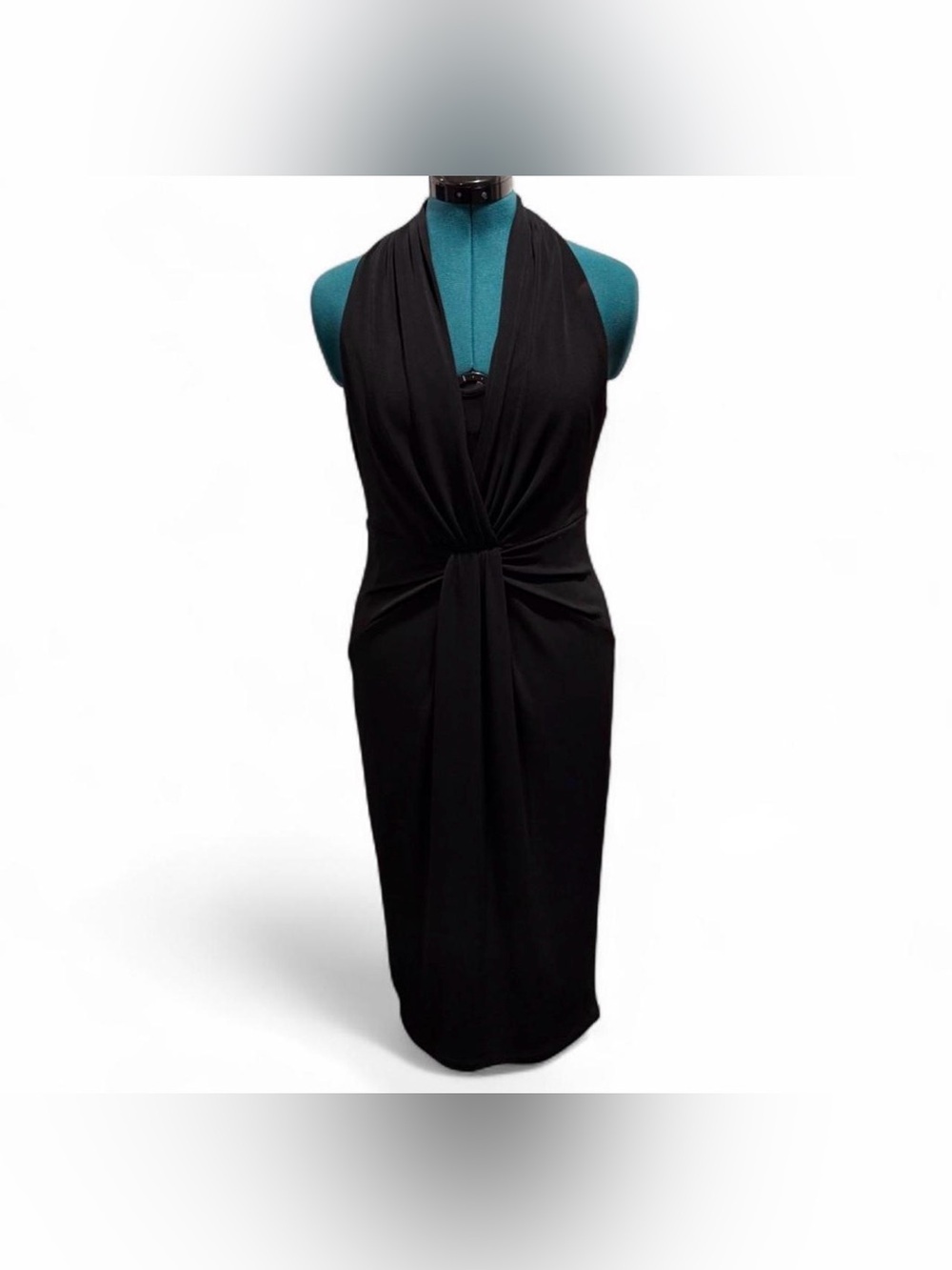 Anne Klein Black Halter-Style Knot Front Midi Dress